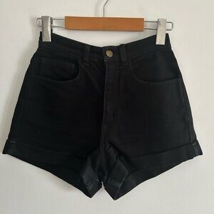 American Apparel - Black High Waisted Cuffed Denim Shorts - Made in USA